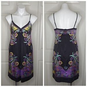 ECI 100% silk paisley floral V-neck spaghetti strap dress sz 4